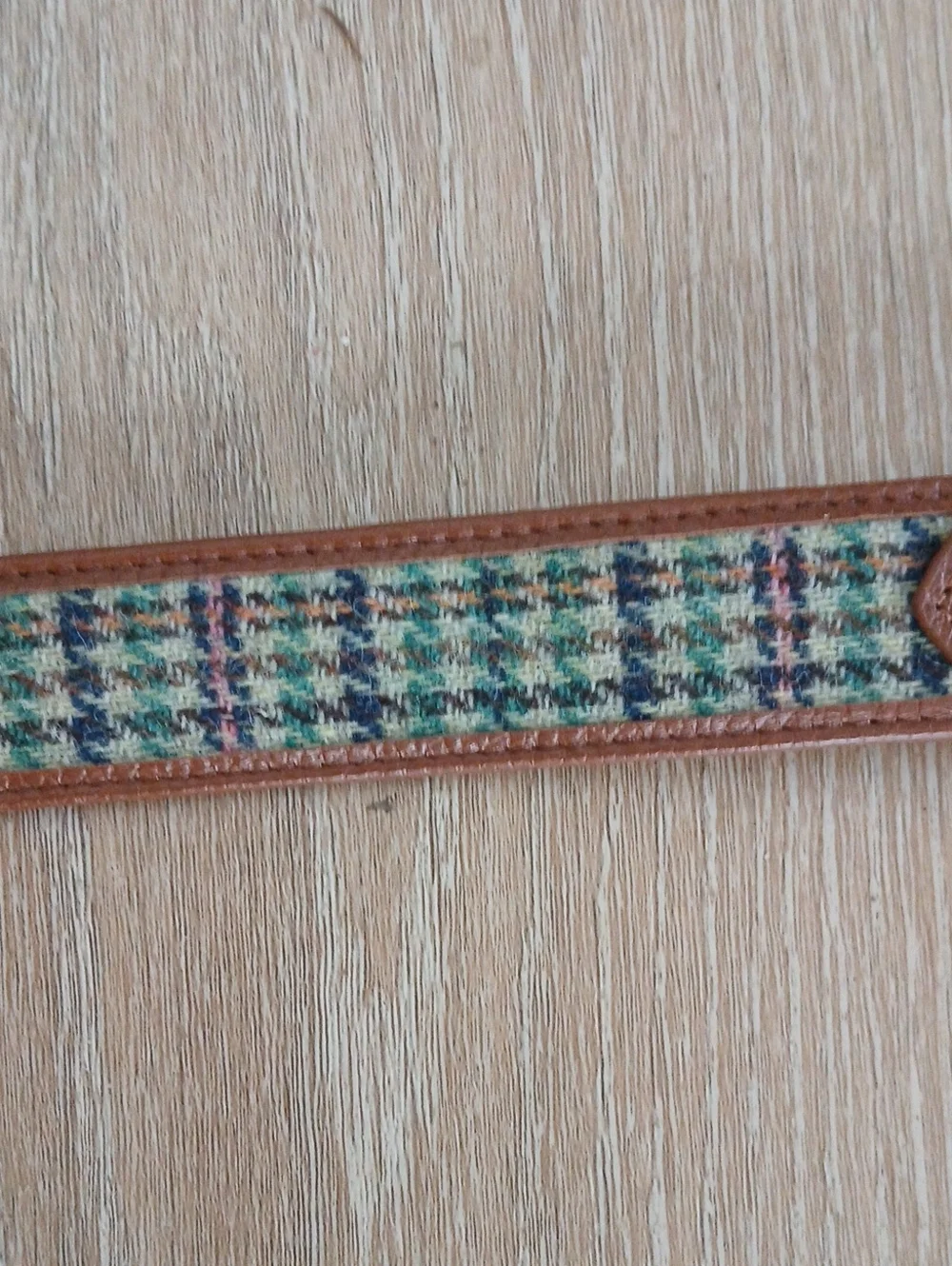 Talbots Belt Hybrid Fabric And Leather Hounds tooth Plaid Gold Tone Hardware XL